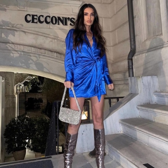 Blue Zara Satin Effect Dress - Picture 2 of 8